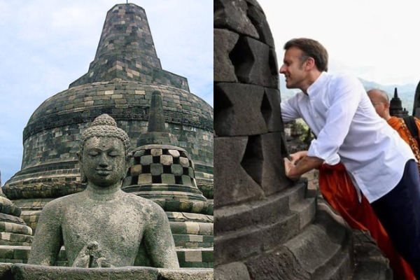Tangan Presiden Macron Menggapai Patung Budha di Stupa Candi Borobudur, Tuai Sorotan